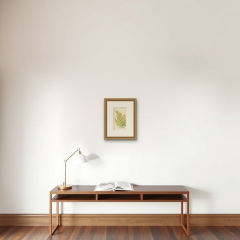 Antique Botany Print of Acacia Prominens by Curtis '1836', shown framed on a wall, true to size