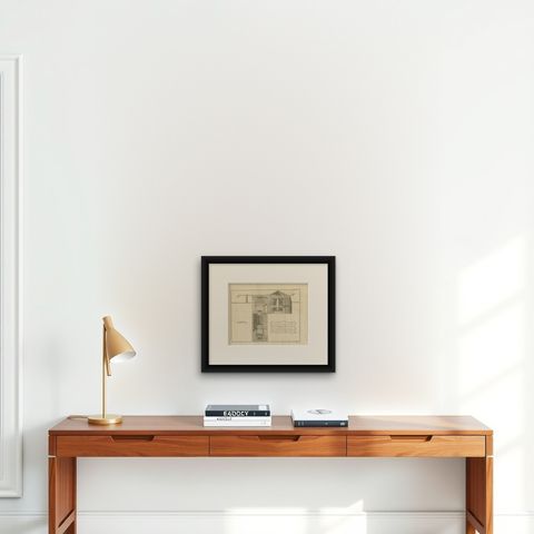 Antique Print of a New Engine in Painshill Garden, 1771, shown framed on a wall, true to size