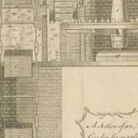 Antique Print of a New Engine in Painshill Garden, 1771, close-up 2