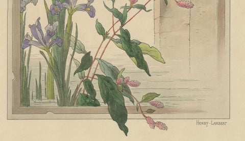 Graceful Water Blooms: Iris and Figwort in an Art Nouveau Setting, 1896, close-up 1