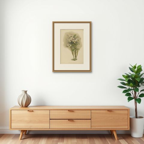 Large Antique Botanical Print, Orchid Dendrobium Melanodiscus, c.1888, shown framed on a wall, true to size