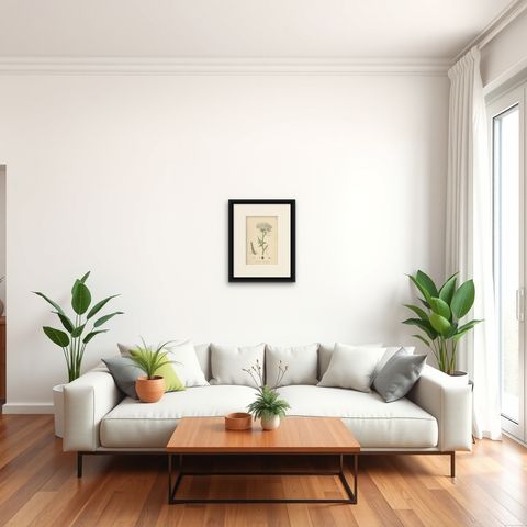 Antique Botany Print 'Marsh Hog's-Fennel' by J. Sowerby, circa 1860, shown framed in a room, true to size