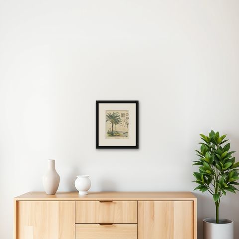 Antique Cycad Botanical Print, Copper Engraving, c.1831, Hand Colored, shown framed on a wall, true to size