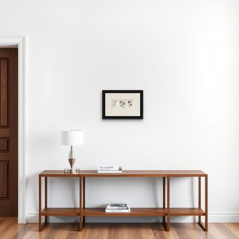 Set of Three Botany Prints Catchfly, Lunaria Annua, Bellflower, shown framed on a wall, true to size