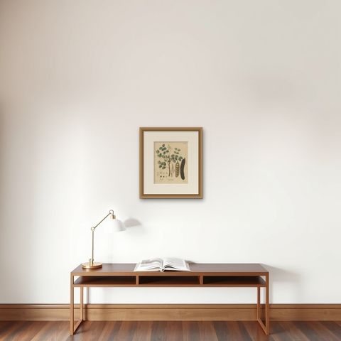 Antique Carob Botanical Print, Ceratonia Siliqua, Hand Colored, c.1831, shown framed on a wall, true to size