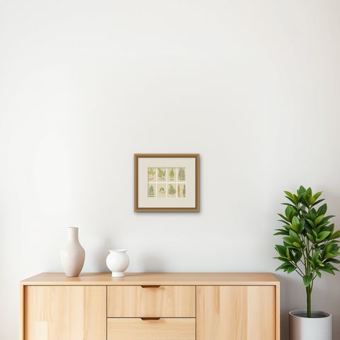 Antique Victorian Fern Botanical Prints Set, Polypodium Studies Wall Art 1856, shown framed on a wall, true to size