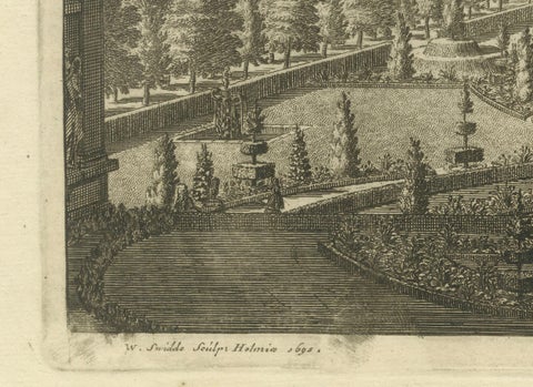 Baroque Grandeur: The Rosersberg Palace Gardens in Swidde's 1695 Engraving, close-up 1