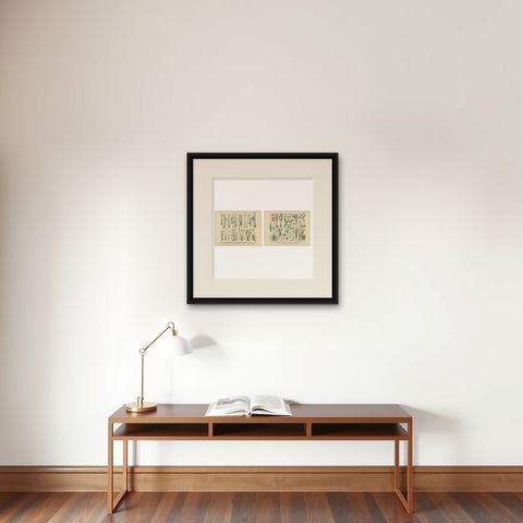 Antique German Botanical Atlas Plates, Grasses & Exotic Plants, 1885, shown framed on a wall, true to size