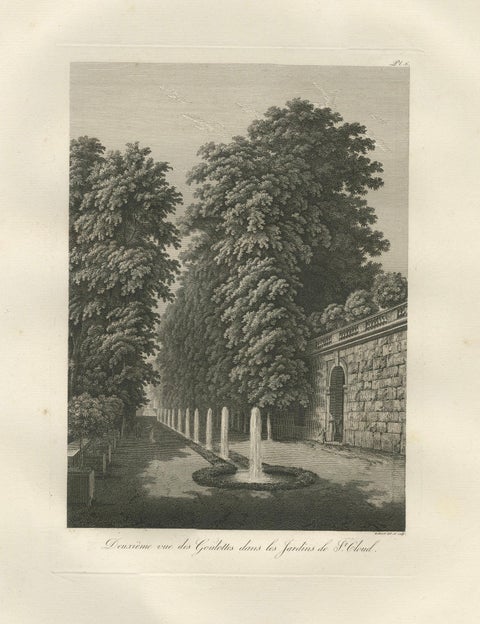 Set of Two Saint-Cloud Garden Fountain Engravings by Baltard, Paris, 1803, close-up 3