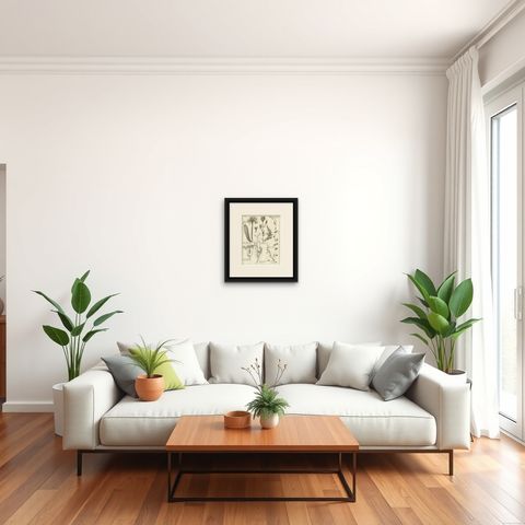 Antique Print of Stonecrop and Other Plants, 1773, shown framed in a room, true to size
