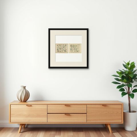 Antique German Botanical Atlas Plates, Tafel 15 to 16, Bulb Flowers, 1885, shown framed on a wall, true to size