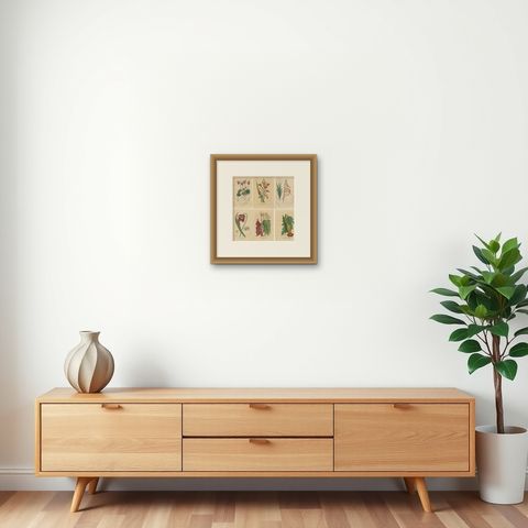 Botanical Rarities: Pristine Hand-Colored Engravings from 1845, shown framed on a wall, true to size