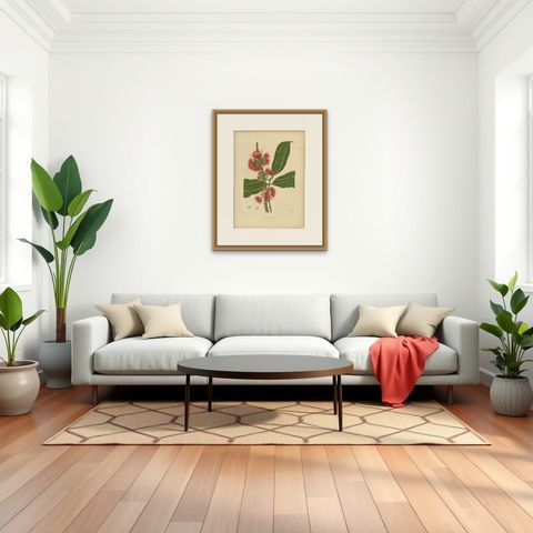 Antique Wax Apple Blossom Botanical Chromolithograph by Hoola van Nooten, c.1880, shown framed in a room, true to size