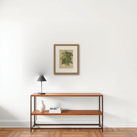 Antique Flower Print of the Acer Palmatum, 1879, shown framed on a wall, true to size