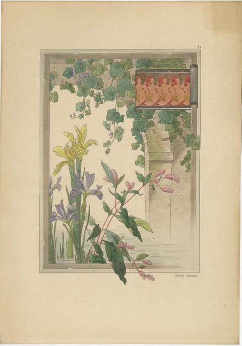 Graceful Water Blooms: Iris and Figwort in an Art Nouveau Setting, 1896, view 3