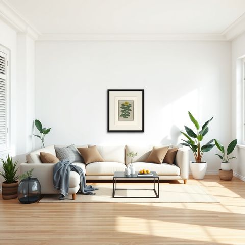 Antique Botany Print of the Hypericum Calycinum by Severeyns 'c.1875', shown framed in a room, true to size