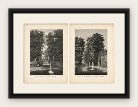 Set of Two Saint-Cloud Garden Fountain Engravings by Baltard, Paris, 1803, shown framed