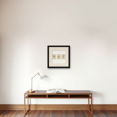 Antique Orchid & Bromeliad Chromolithographs 1897, Karatas, Aechmea, Billbergia, shown framed on a wall, true to size