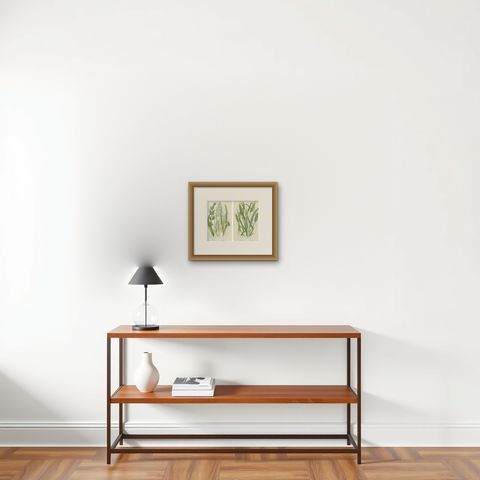 Antique Botanical Engravings of Grass and Rush Species, 1873, shown framed on a wall, true to size