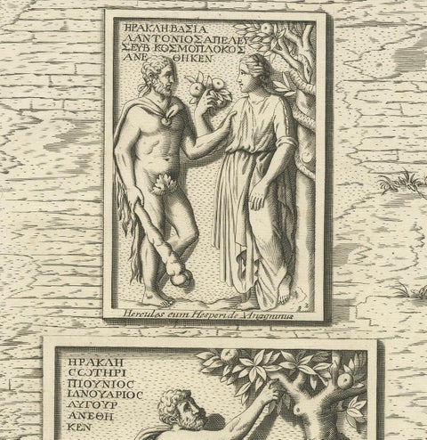 Antique Print of Hercules in the Garden of Hesperides by Volckamer, circa 1710, view 3