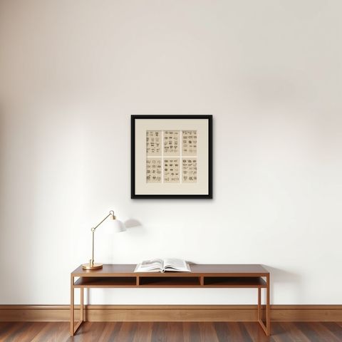 Antique Lichen Prints Set of 6, German Botanical Lithographs 1874, shown framed on a wall, true to size