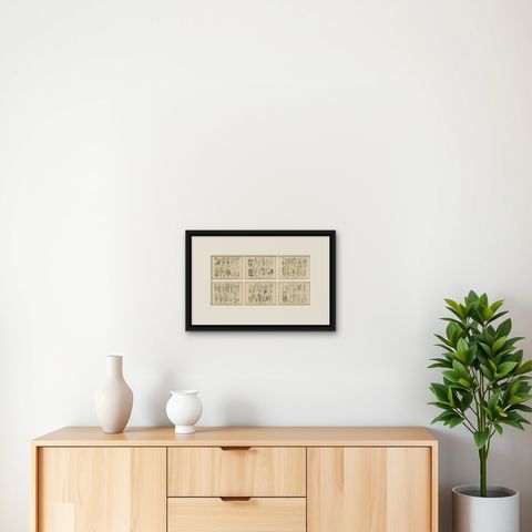 Antique Botanical Prints Set, German Atlas Plants & Grasses, circa 1885, shown framed on a wall, true to size