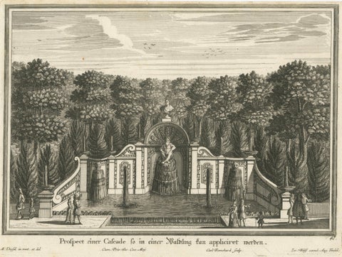 Pair of 17th-Century Garden Engravings, Mirabell Pavilion & Cascade, ca. 1670, close-up 4