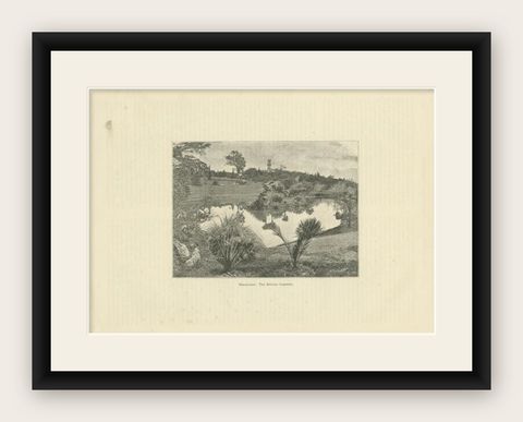Antique Print of the Royal Botanic Gardens of Melbourne, Australia, c.1890, shown framed