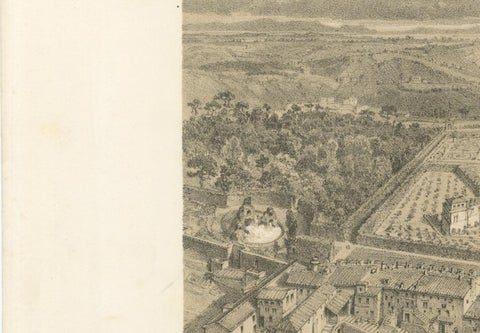 Rome Vatican Palace and Gardens from St Peter’s Dome, Benoist 1869 Lithograph, close-up 4
