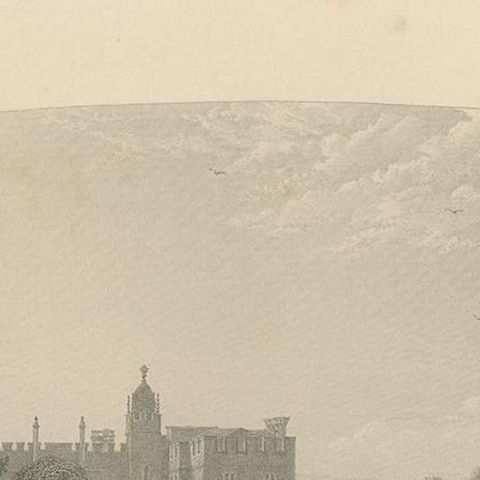 Antique Print of Figures in the Garden of Hampton Court Palace, 'c.1860', close-up 1