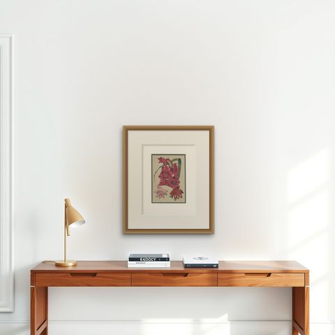 Antique Botany Print of Gladiolus Varieties by Cheffins 'c.1850', shown framed on a wall, true to size
