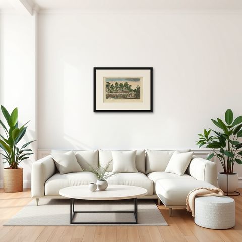 Antique Print of Ranelagh Gardens, London, During a Ball / Bal Masque, 1770, shown framed in a room, true to size
