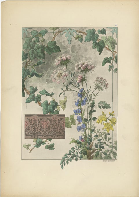 Floral Harmony in Art Nouveau: A Botanical Composition by Henry Lambert, 1896, view 2