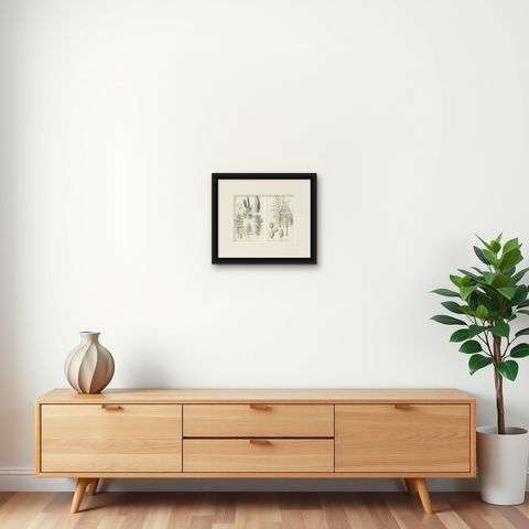 Set of 2 Antique Botany Prints, Larix Decidua 'c.1880', shown framed on a wall, true to size