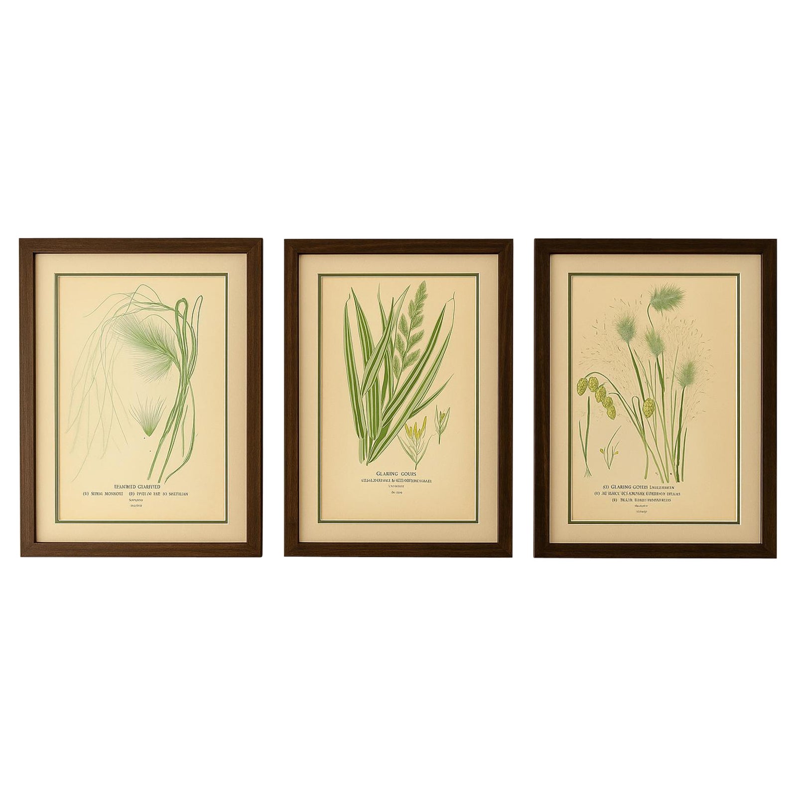 Antique Botanical Prints of Feather, Ribbon & Quaking Grasses, c.1897