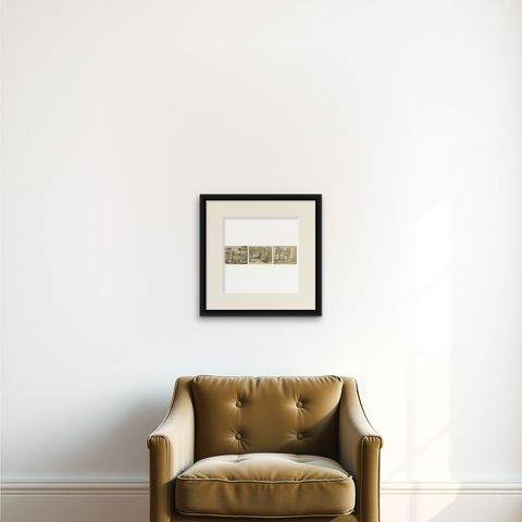 De Bry Indian Botanical Engravings, Coconut, Bamboo & Cashew Trees, c.1598, shown framed on a wall, true to size