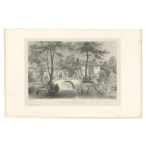 Antique Print of a Garden in Guangzhou in China, circa 1850, view 2
