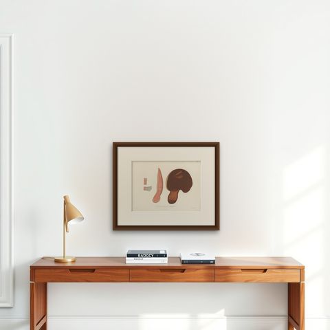 Antique Mycology Print of the Beefsteak Fungus by Fries, c.1860, shown framed on a wall, true to size