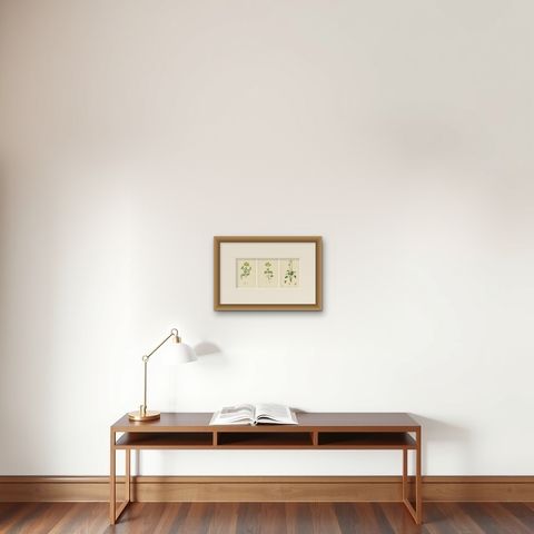 Hand-Colored Botanical Engravings of Golden Saxifrage & Grass-of-Parnassus, 1902, shown framed on a wall, true to size