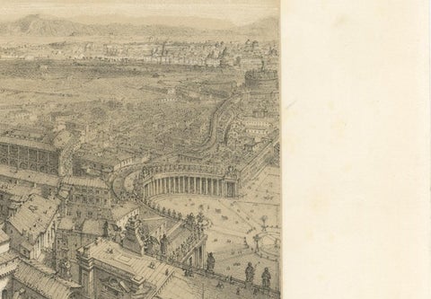 Rome Vatican Palace and Gardens from St Peter’s Dome, Benoist 1869 Lithograph, close-up 6
