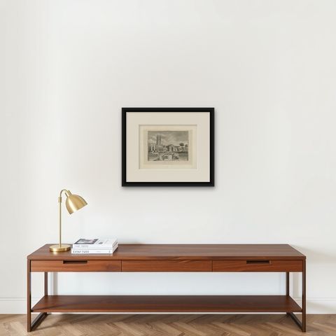 Antique Oxford Botanic Garden Engraving, Oxford Almanack, Benjamin Green, 1820, shown framed on a wall, true to size