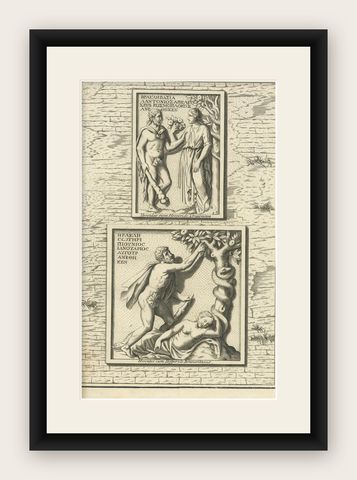 Antique Print of Hercules in the Garden of Hesperides by Volckamer, circa 1710, shown framed