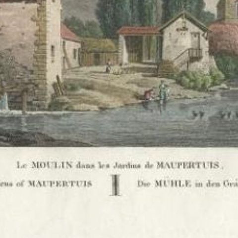 Antique Print of the Mill of the Gardens of Maupertuis by Laborde, 1808, close-up 2