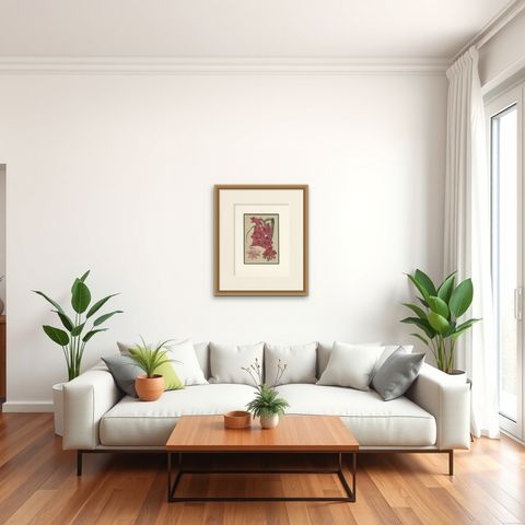 Antique Botany Print of Gladiolus Varieties by Cheffins 'c.1850', shown framed in a room, true to size