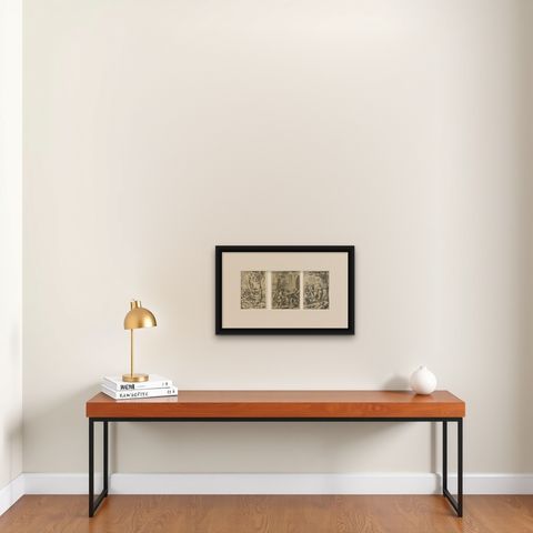 Set of 3 Antique Prints of Mythological Scenes on Lemon Varieties by Ferrari, shown framed on a wall, true to size