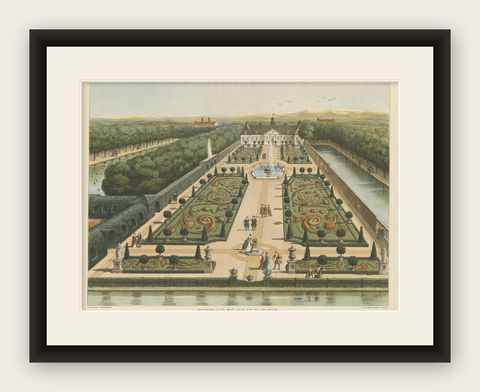 Rare Chromolithograph of An Estate with Garden in the 18th Century, ca.1900, shown framed