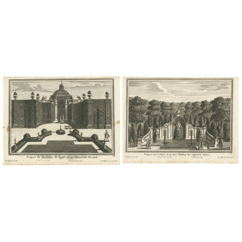 Pair of 17th-Century Garden Engravings, Mirabell Pavilion & Cascade, ca. 1670