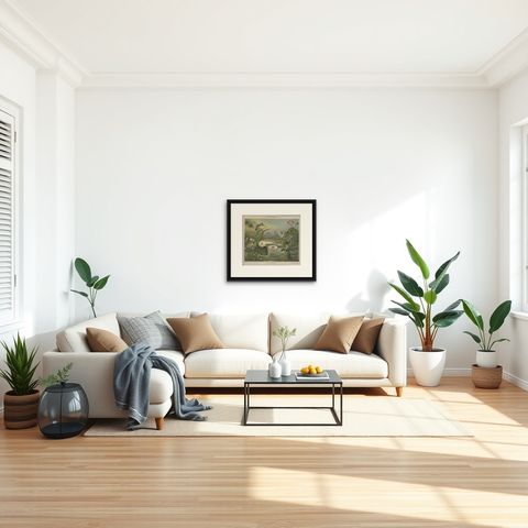 Antique Print of various Aquatic Plants by Meyer 'c.1895', shown framed in a room, true to size
