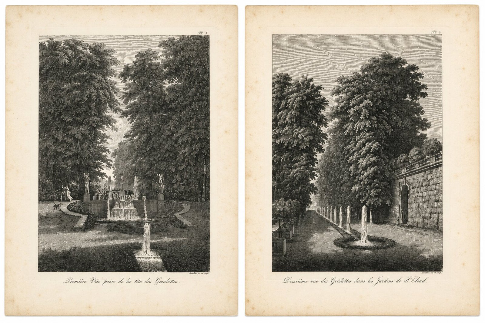 Set of Two Saint-Cloud Garden Fountain Engravings by Baltard, Paris, 1803