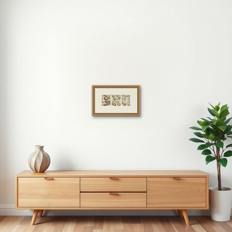 Vintage Botanical Fruit Prints of Apples, Pears and Peaches, Engravings of c1820, shown framed on a wall, true to size